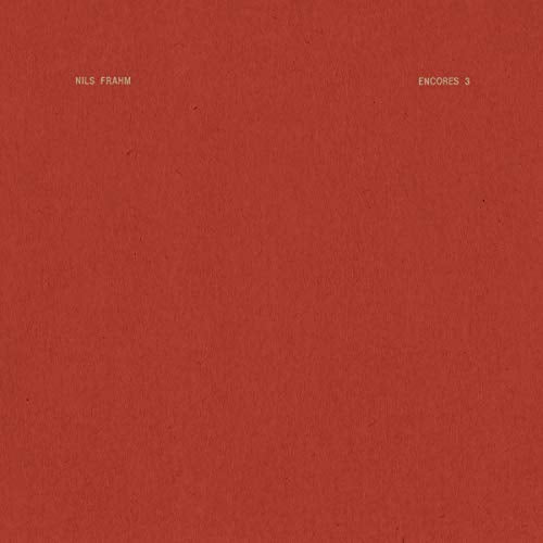Red album cover for Nils Frahm’s “Encores 3” with simple text.