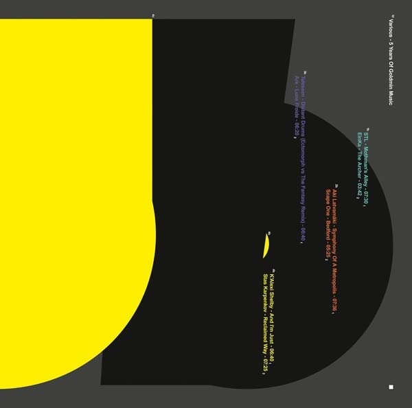 Vinyl record cover: yellow and gray abstract design with tracklist text.