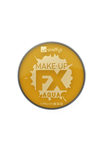 A round tin of golden face paint with "Smiffys Make-Up FX Aqua" text on it.