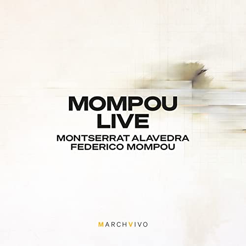 CD cover for "Mompou Live" by Montserrat Alavedra, abstract design.