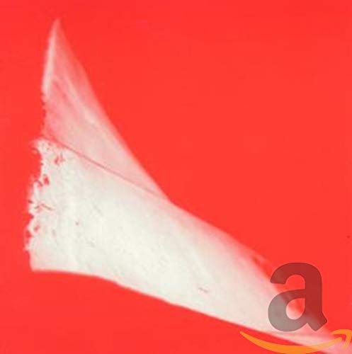 Red album cover with a white, abstract shape and Amazon logo.