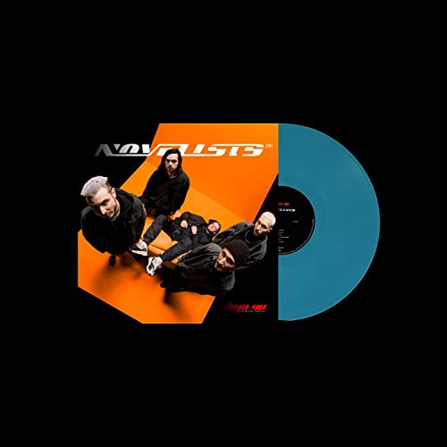 Novelists “Déjà Vu” vinyl record with band image and blue disc.