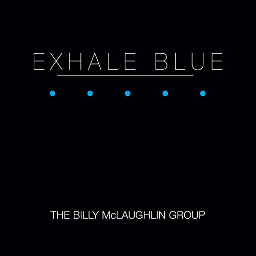 Black album cover with "Exhale Blue" in white text and five blue dots below.