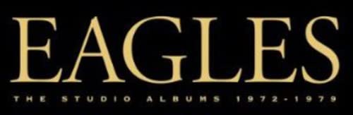 Golden "EAGLES" text over black background, with album years below.