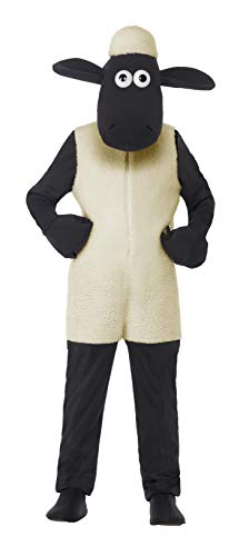 "Child wearing Shaun the Sheep costume, white and black, with sheep headpiece and hands on hips."