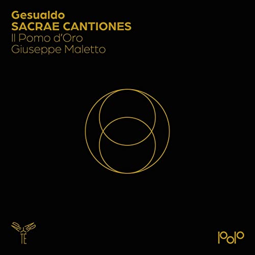 CD cover for Gesualdo’s Sacrae Cantiones, black background with gold design.