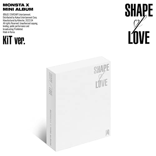 White Monsta X "Shape of Love" kit album with minimalist text design.
