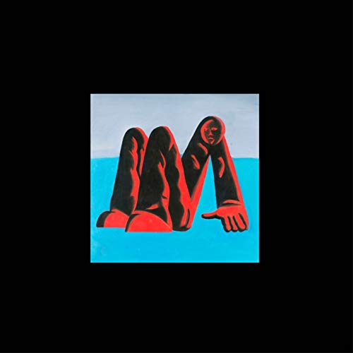 Red figure reclining against a blue background, album cover art.