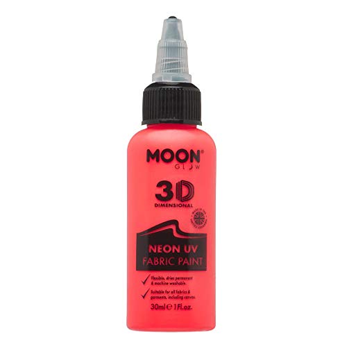 Moon Glow - Neon UV 3D Fabric Paint - 30ml - Intense Red - Textile paint for clothes, t-shirts, bags, shoes & canvas