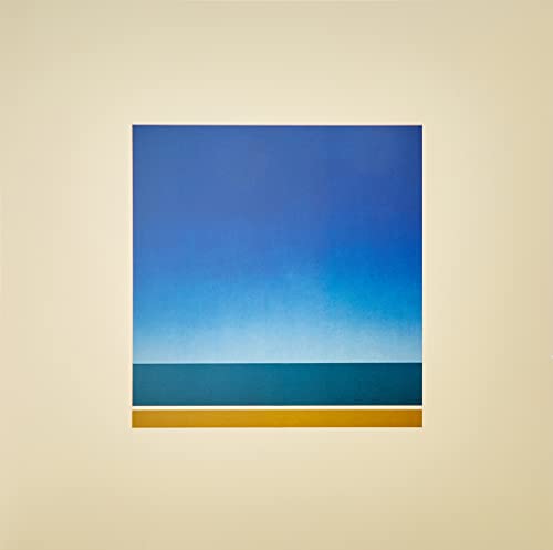 Vinyl record cover: blue and teal abstract landscape with gold stripe.
