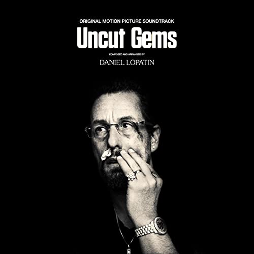 “Uncut Gems” soundtrack CD cover with a black and white portrait of Adam Sandler.