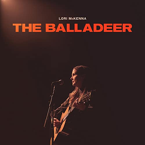 Lori McKenna performing with a guitar, album cover for "The Balladeer".