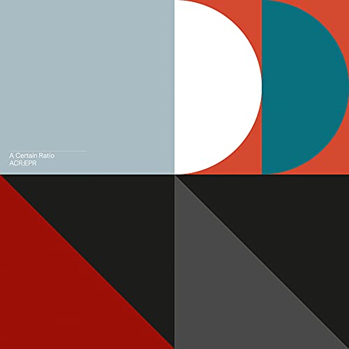 Album cover for A Certain Ratio, geometric design with red, teal, grey, and white.
