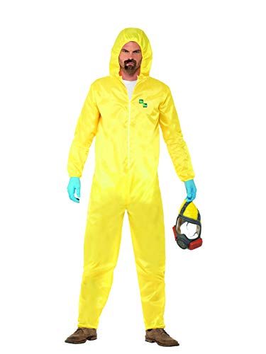 Smiffys Men's Breaking Bad Costume, Hazmat Suit, Latex Mask, Gloves & Goatee, Size: M, Color: Yellow, 20498