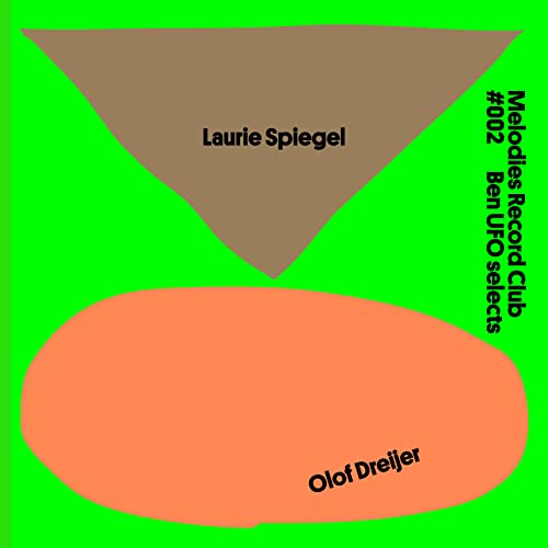 Vinyl cover with a bright green background, brown triangle, orange oval, and black text.