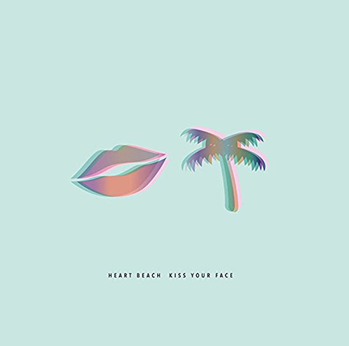 "Album cover with pastel lips and palm tree on light green background."