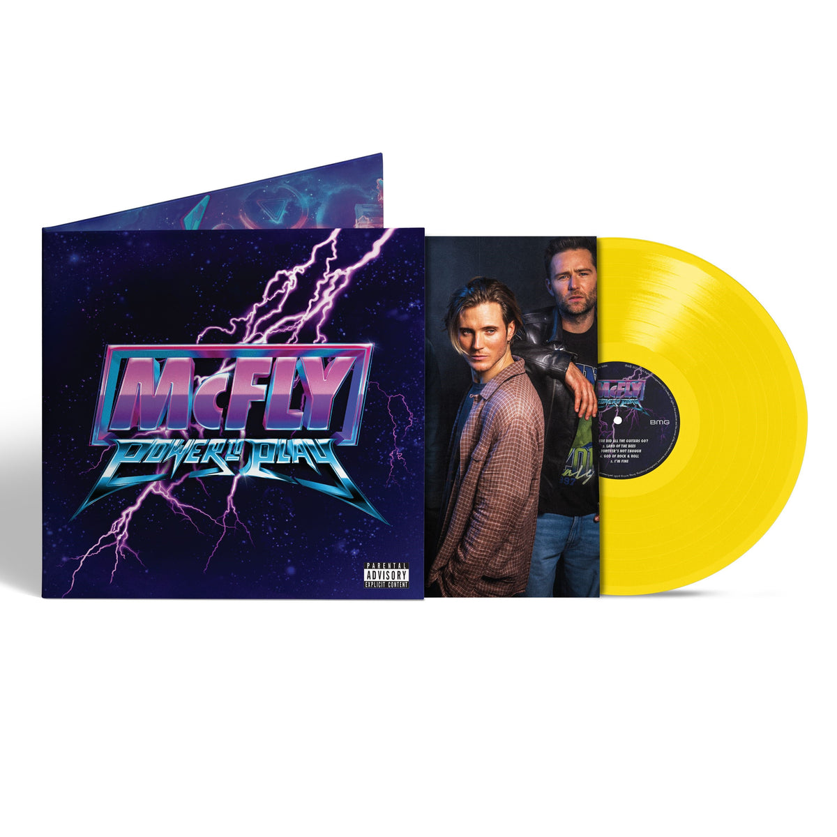 McFly "Power To Play" vinyl record with yellow disc and cover art.