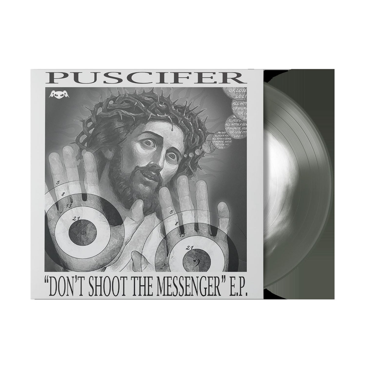 Puscifer "Don’t Shoot The Messenger" vinyl record with illustrated cover art.