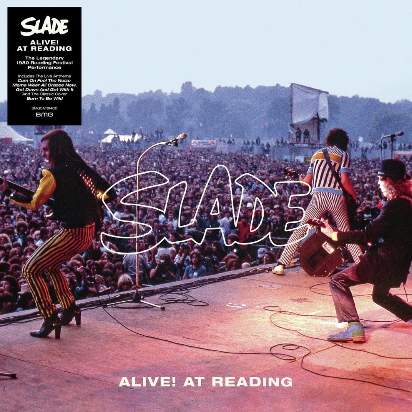 "CD cover of Slade Alive at Reading, showing band performing on stage to a large crowd."