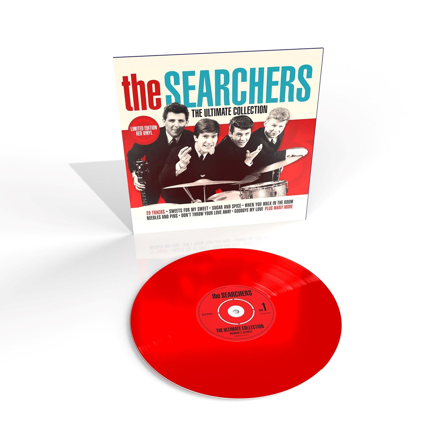 Red vinyl record and cover for The Searchers’ “The Ultimate Collection.”