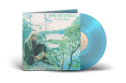 Joni Mitchell's "For The Roses" vinyl record with blue disc and cover.