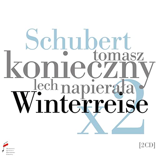 CD cover for Tomasz Konieczny’s “Winterreise” by Schubert, light blue text.