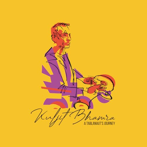 Yellow CD cover with line art of a man playing a tabla drum.