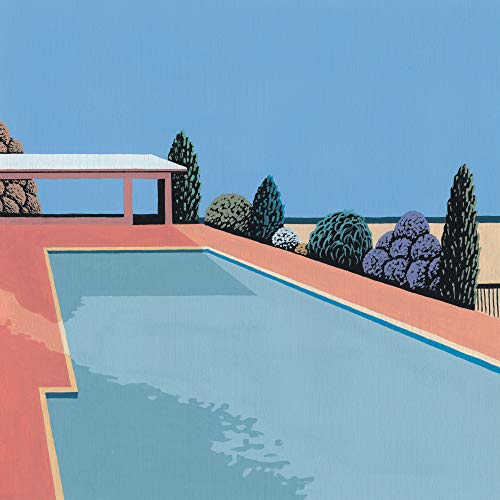 Album cover: a painted swimming pool with a building and trees.