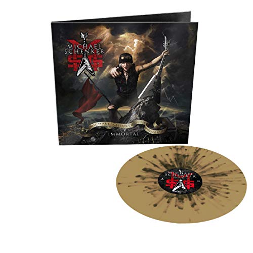 Michael Schenker Group "Immortal" vinyl record with gold/black splatter effect.
