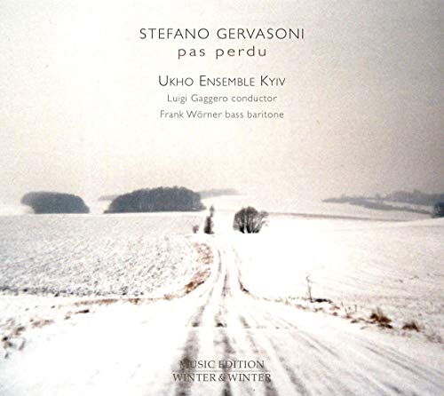 Snowy road with tire tracks, trees in distance, on a classical music CD cover.