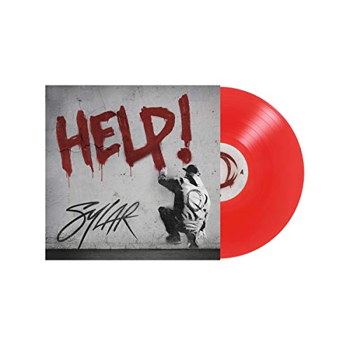 Red vinyl record with album cover featuring graffiti and a figure.