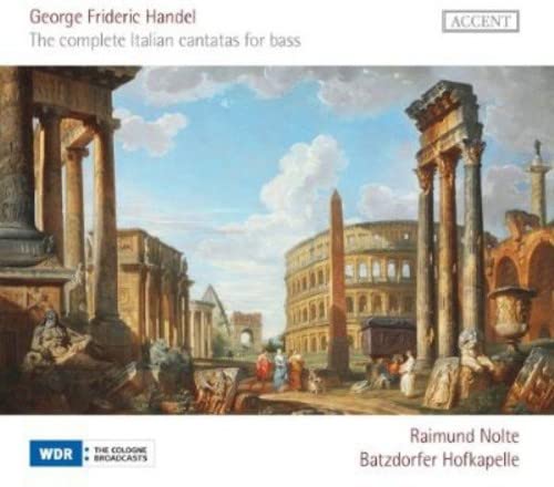 CD cover: classical ruins with figures, Handel’s Italian cantatas for bass.
