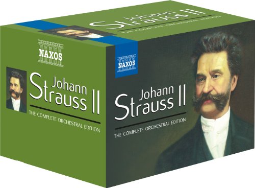 Portrait of composer Johann Strauss II on a Naxos CD cover.