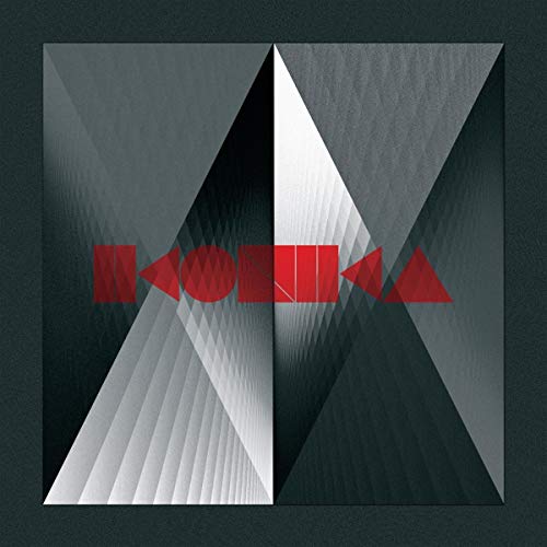 CD cover with geometric shapes in grayscale and red text "IKONIKA".
