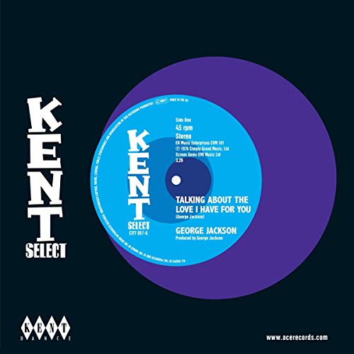 Blue and purple vinyl record label with white text, “George Jackson.”