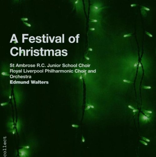 "A Christmas CD cover with green background and white text, featuring festive string lights."