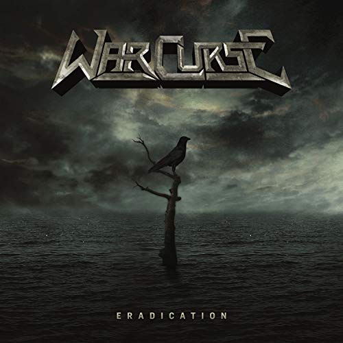 "Album cover with a crow on a dead tree in dark water."