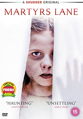 DVD cover for "Martyr's Lane" featuring a girl's face peeking through torn fabric.