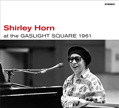 Black and white album cover featuring jazz pianist Shirley Horn at a piano.