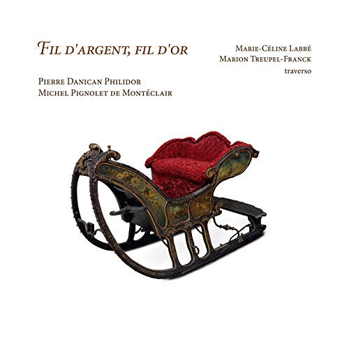 "CD cover featuring an ornate, antique sleigh with red velvet cushion on white background."