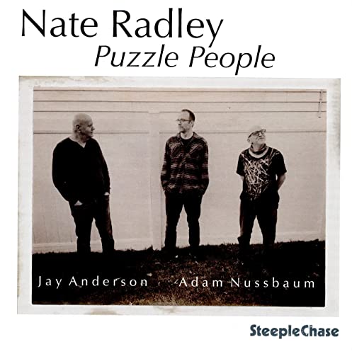 CD cover for Nate Radley’s “Puzzle People” featuring three men in black and white.