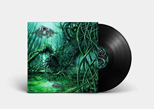 Vinyl record with green forest cover art and black disc partially visible.
