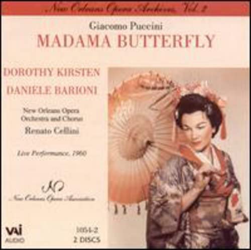 CD cover for Puccini’s *Madama Butterfly* featuring Dorothy Kirsten with a fan.