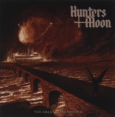CD cover for Hunters Moon’s “The Great Pandemonium” with a fiery landscape.
