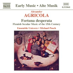 CD cover with medieval painting of people gathered around a large book, white background.
