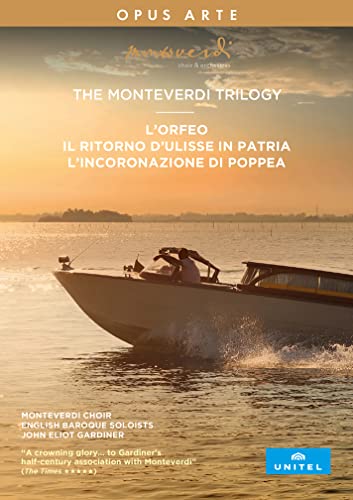 DVD cover for "The Monteverdi Trilogy" featuring a speedboat on water.