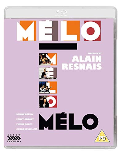 Blu-ray case for "Mélo" with pink cover and white, orange, and black text.