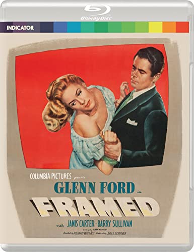 “Framed” Blu-ray case featuring Glenn Ford and Janis Carter in a dramatic pose.
