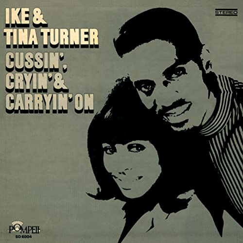 Ike & Tina Turner album cover, black and white portrait, vinyl record.