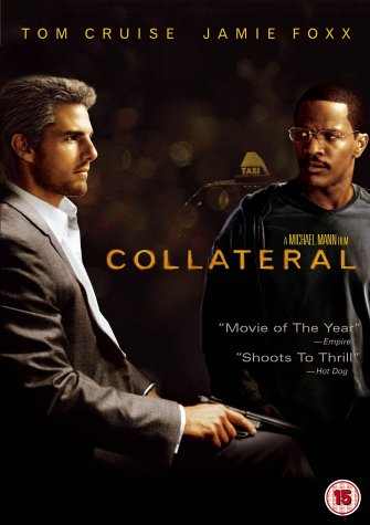 Collateral DVD cover featuring Tom Cruise and Jamie Foxx in a tense scene.